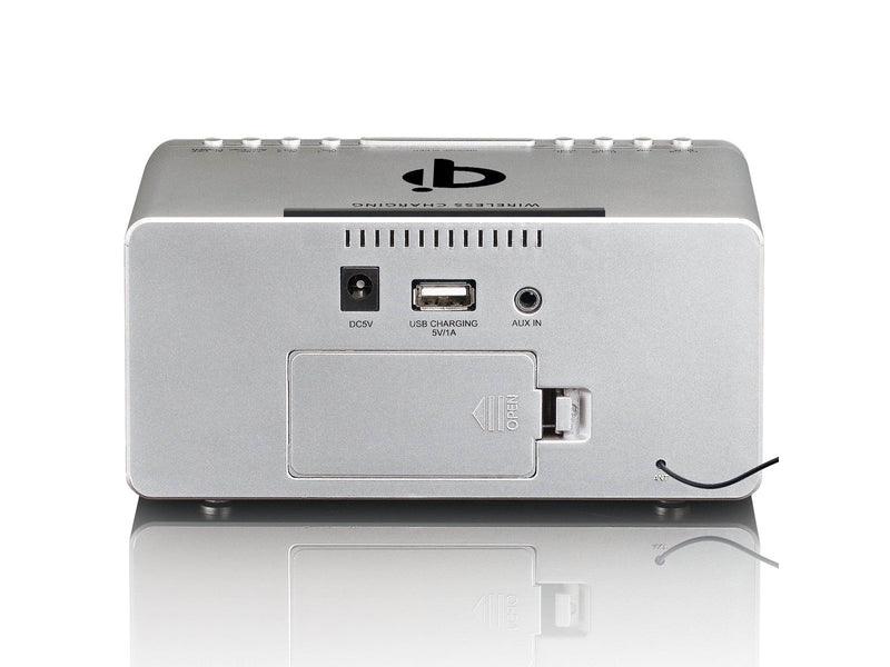 Lenco CR-550SI - Stereo FM Clock Radio with USB and Qi Wireless Smartphone charging - Silver - FM - Stereo - Weiß
