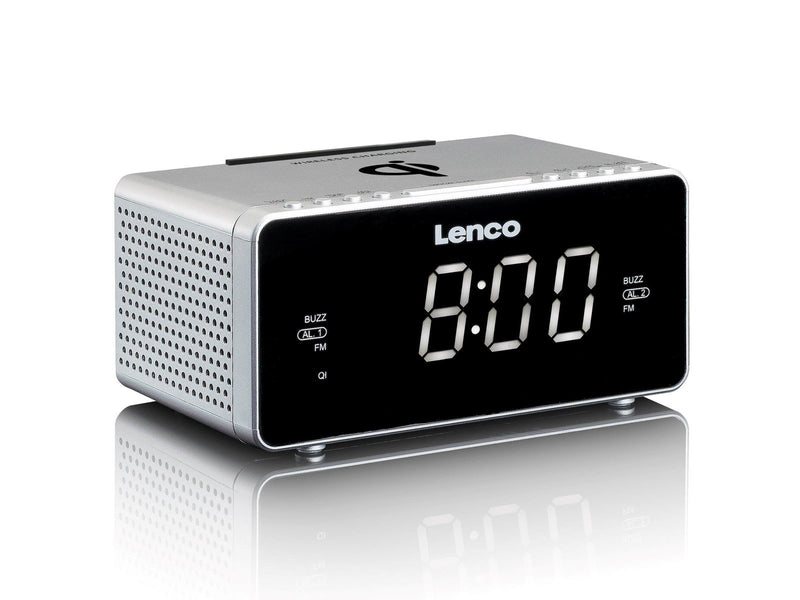 Lenco CR-550SI - Stereo FM Clock Radio with USB and Qi Wireless Smartphone charging - Silver - FM - Stereo - Weiß
