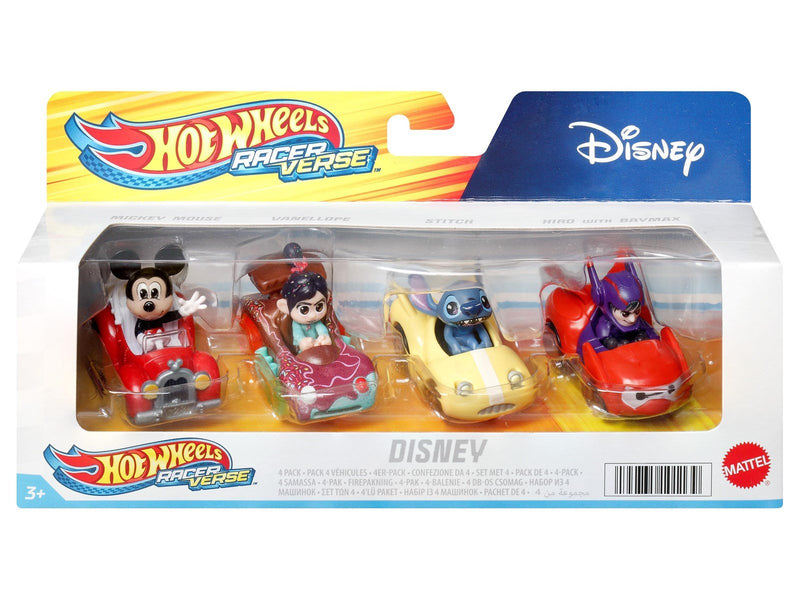 Hot Wheels Racerverse Set Of 4 Cars With Disney Characters As Drivers