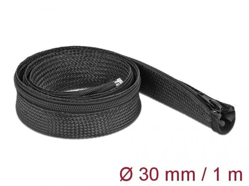 DeLOCK Braided Sleeve with zip fastener heat-resistant 1m x 30mm
