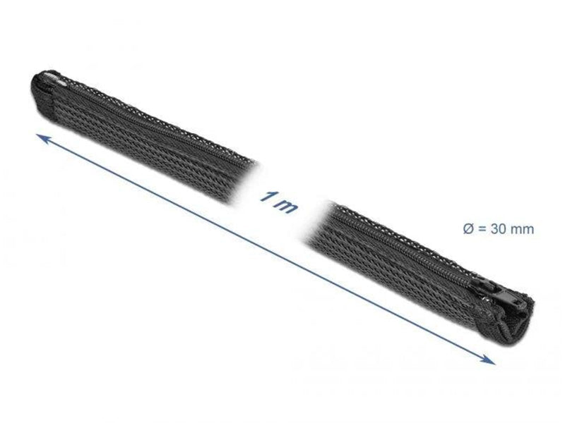 DeLOCK Braided Sleeve with zip fastener heat-resistant 1m x 30mm