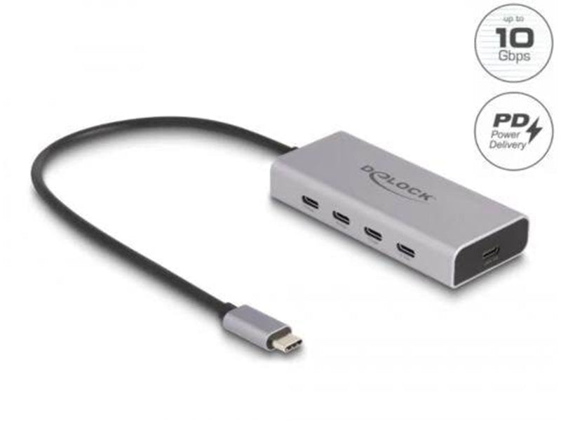 DeLOCK - hub - 10 Gbps PD 85 Watt with 30 cm connection cable - 5 ports USB-Hubs - USB 3.0 - 5 - Grau