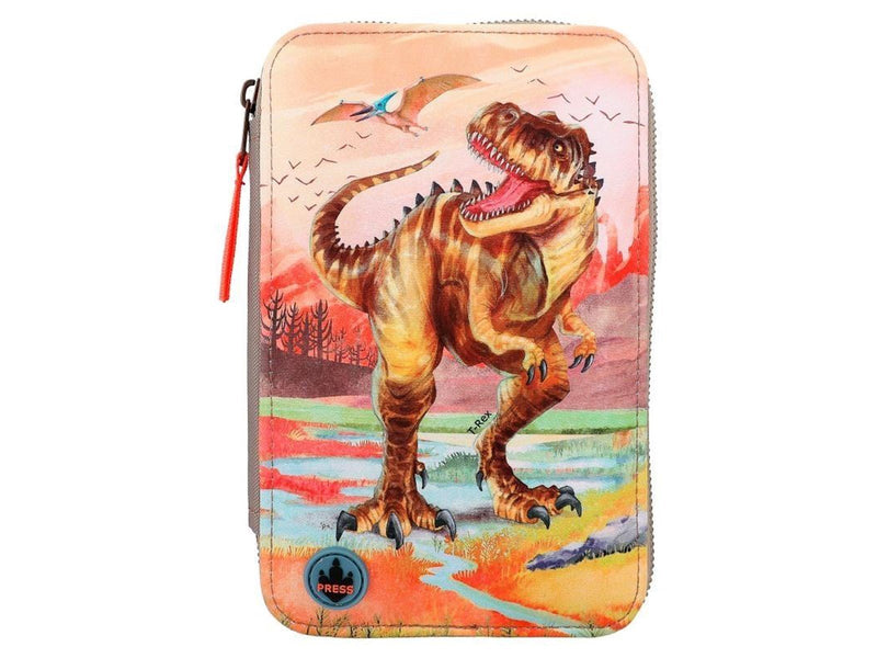 Depesche Dino World Triple Pencil Case LED Khaki Brown (412381)