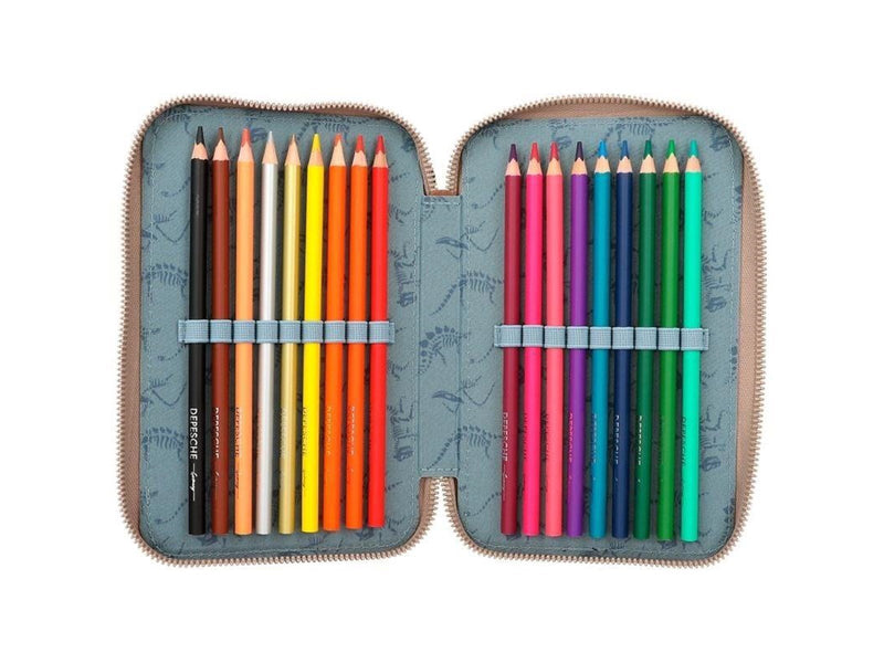 Depesche Dino World Triple Pencil Case LED Khaki Brown (412381)