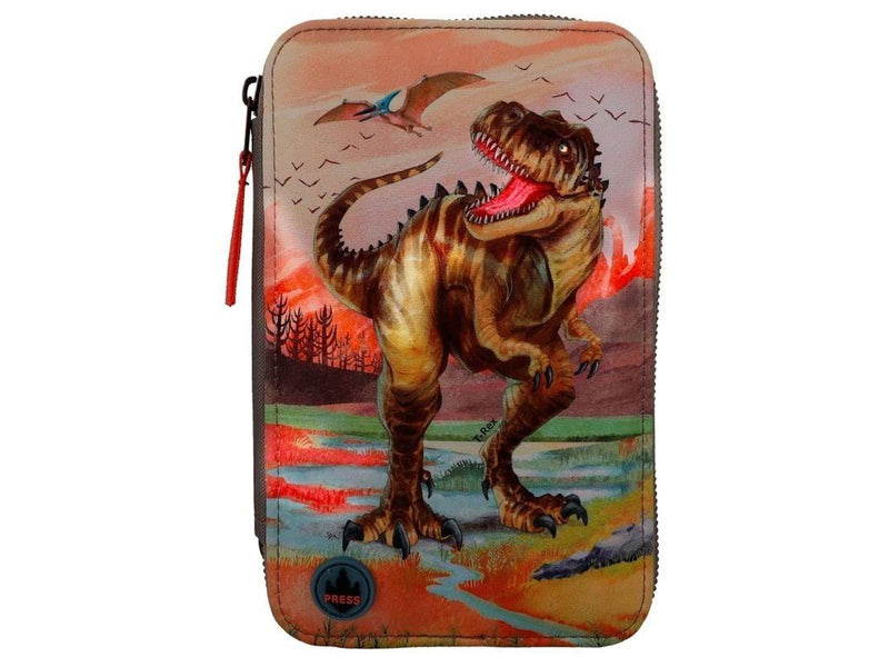 Depesche Dino World Triple Pencil Case LED Khaki Brown (412381)