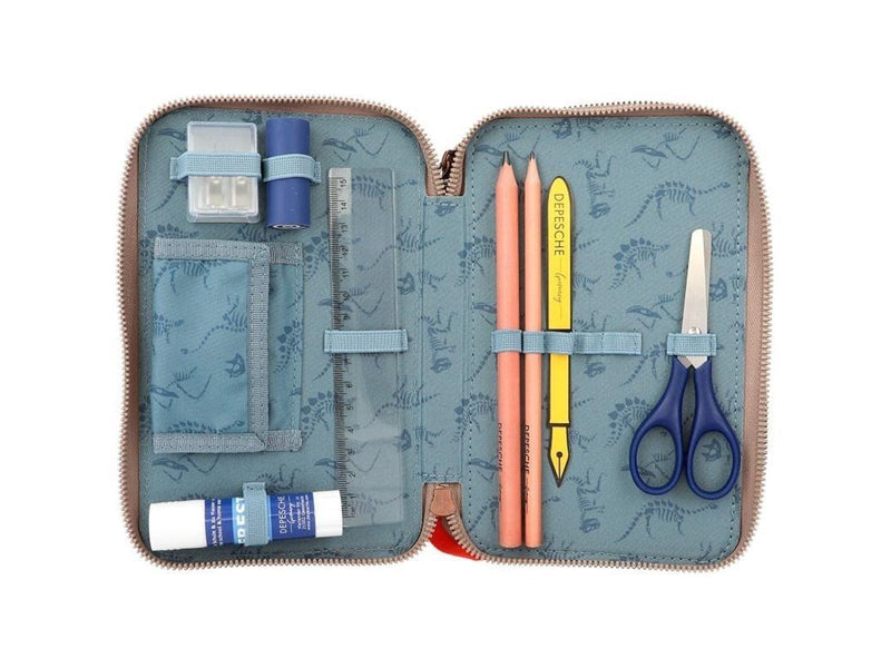 Depesche Dino World Triple Pencil Case LED Khaki Brown (412381)