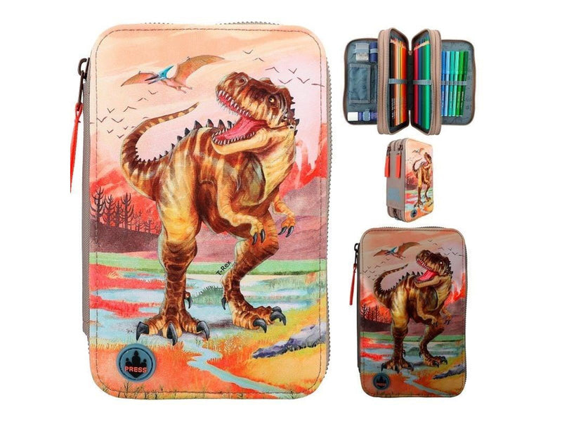 Depesche Dino World Triple Pencil Case LED Khaki Brown (412381)