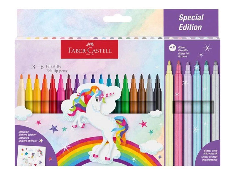 Faber Castell Faber-Castell - Felt-tip pen unicorn 18+6 + stickers (554221)
