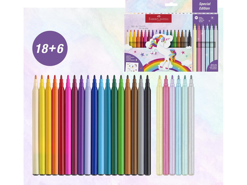 Faber Castell Faber-Castell - Felt-tip pen unicorn 18+6 + stickers (554221)