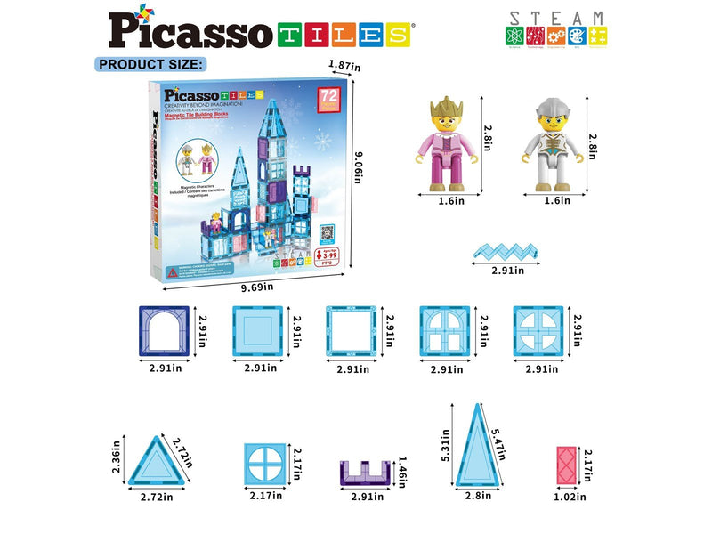 PicassoTiles 72-teiliges Ice-Winter-Thema Magnetische Bausteine Set