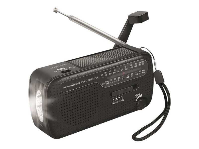 LogiLink Emergency Radio - Hand Crank - Solar - SOS Light - AM/FM/SW - Mono