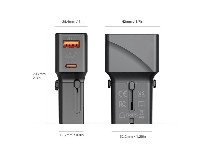 Mobile Origin Travel adapter 25W EU/US/UK/AU black