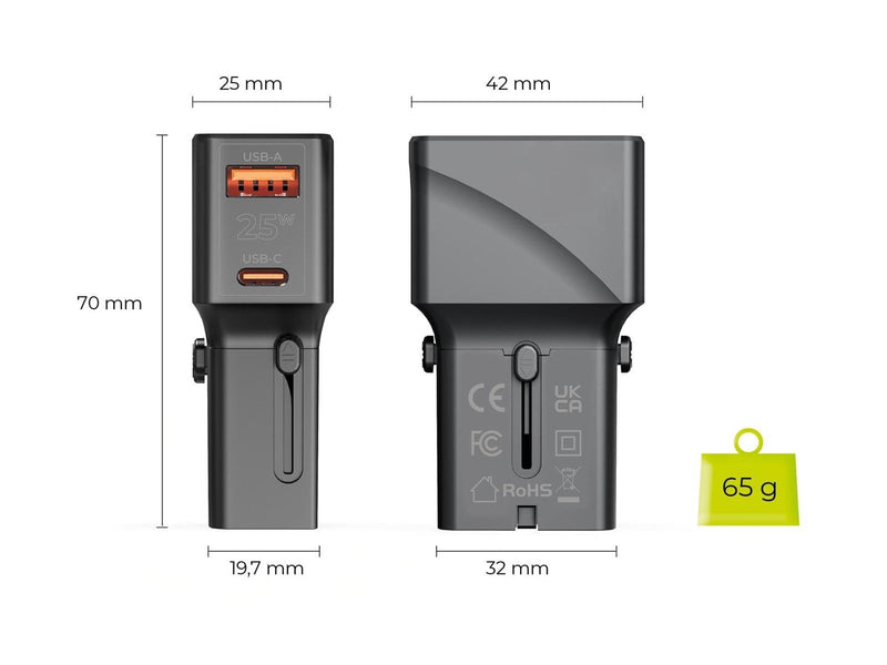 Mobile Origin Travel adapter 25W EU/US/UK/AU black