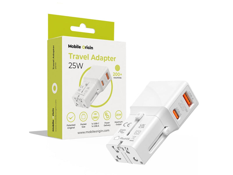 Mobile Origin Travel adapter 25W EU/US/UK/AU whi