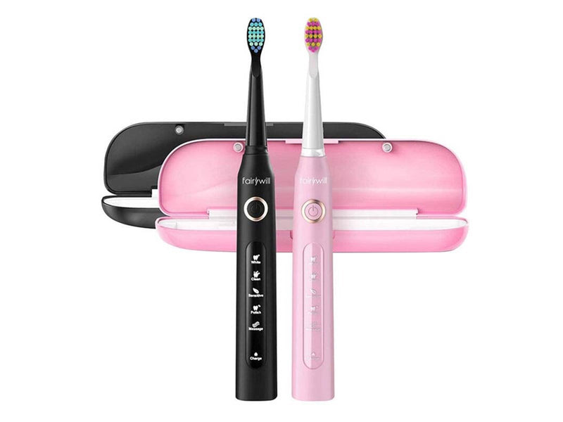Fairywill Elektrische Zahnbürste Sonic toothbrushes with head set and case FairyWill FW-507 (Black and pink)