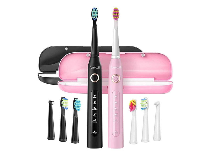 Fairywill Elektrische Zahnbürste Sonic toothbrushes with head set and case FairyWill FW-507 (Black and pink)