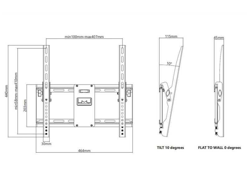 Multibrackets Universal neigen Wandmontage 75 kg 55" 200 x 100 mm
