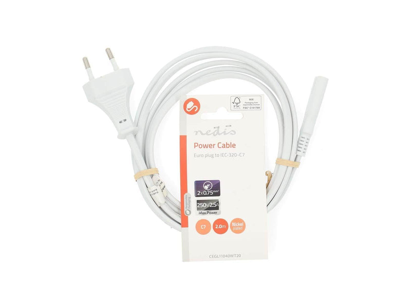 Nedis Power Cable | Euro Male | IEC-320-C7 | Straight | Straight | Nickel Plated | 2.00 m