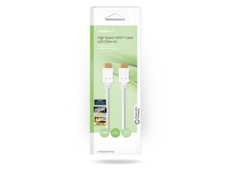 Nedis High Speed HDMI Cable with Ethernet | 4K@30Hz | ARC | 10.2 Gbps | 2.00 m | Round | PVC | White