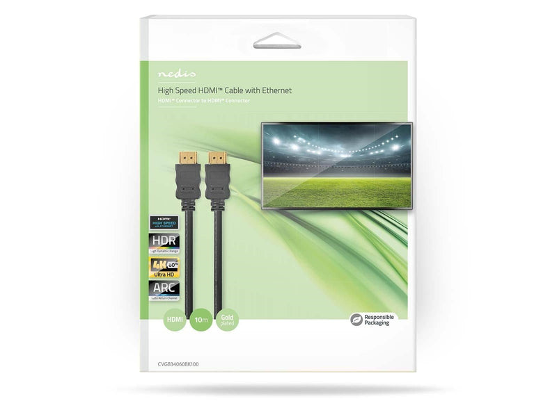 Nedis High Speed HDMI Cable with Ethernet | 4K@60Hz | ARC | 18 Gbps | 10.0 m | Round | PVC | Black