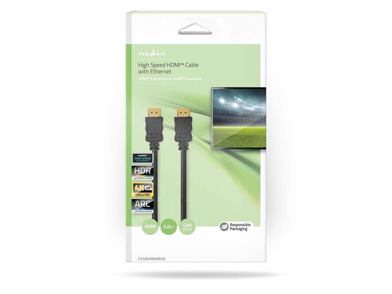 Nedis High Speed HDMI Cable with Ethernet | 4K@60Hz | ARC | 18 Gbps | 5.00 m | Round | PVC | Black