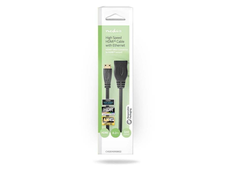 Nedis High Speed HDMI Cable with Ethernet | 4K@30Hz | 10.2 Gbps | 0.20 m | Round | PVC | Black
