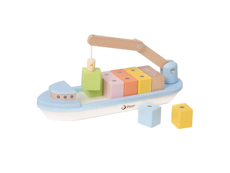 Classic World Wooden Block Boat with Crane 13 pcs