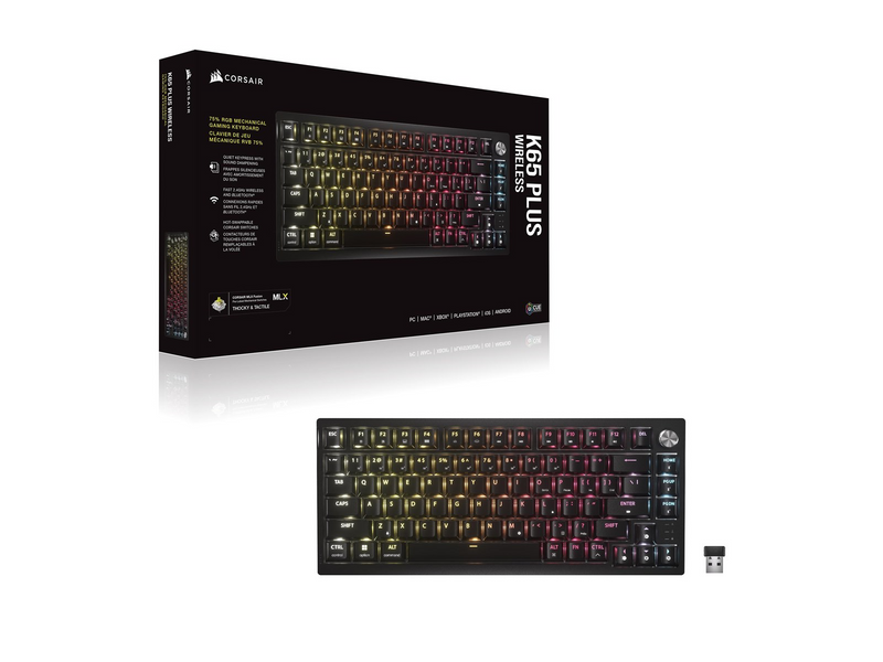 Corsair K65 Plus Wireless 75% - MLX Fusion - Gaming Tastaturen - ohne Numpad - Englisch - US - Schwarz