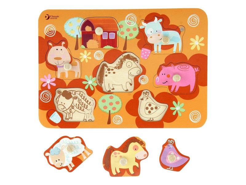 Classic World Wooden Stud Puzzle Farm