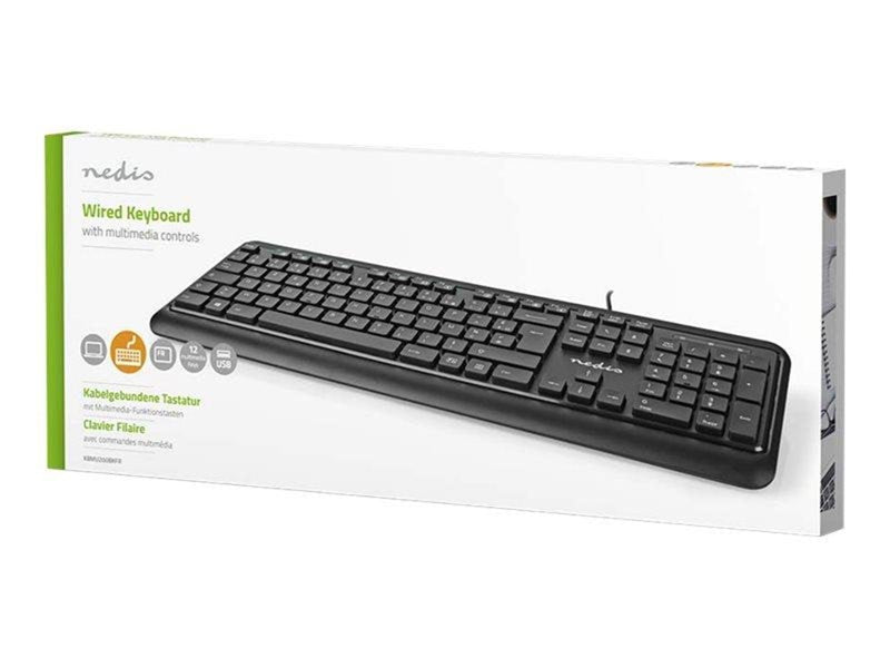 Nedis - keyboard - AZERTY - French - black - Tastaturen - Französisch - Schwarz