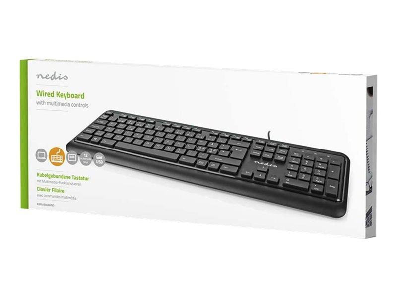 Nedis - keyboard - QWERTY - Nordic - black - Tastaturen - Nordisch - Schwarz