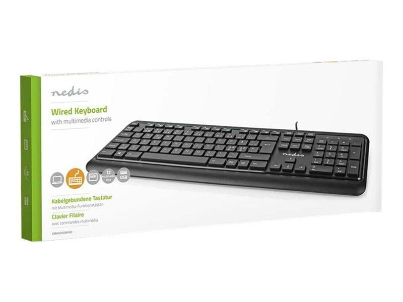 Nedis - keyboard - QWERTY - Nordic - black - Tastaturen - Nordisch - Schwarz