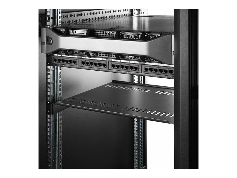 StarTech.com 2-Pack 1U Server Rack Shelf Vented 44lb Capacity 16" Deep (CABSHELF116V2PK) - rack shelf - 1U