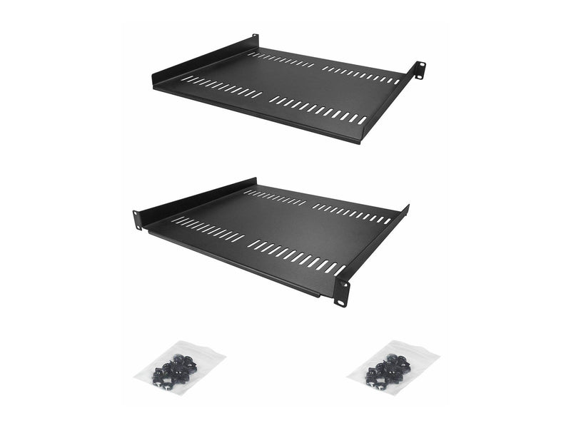 StarTech.com 2-Pack 1U Server Rack Shelf Vented 44lb Capacity 16" Deep (CABSHELF116V2PK) - rack shelf - 1U