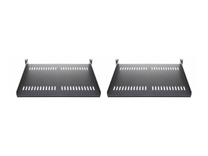 StarTech.com 2-Pack 1U Server Rack Shelf Vented 44lb Capacity 16" Deep (CABSHELF116V2PK) - rack shelf - 1U