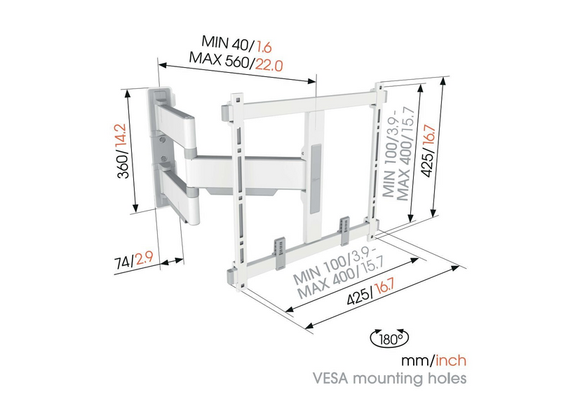 Vogel's TVM 5445 mounting kit - full-motion - for OLED display - white 35 kg 65" 100 x 100 mm