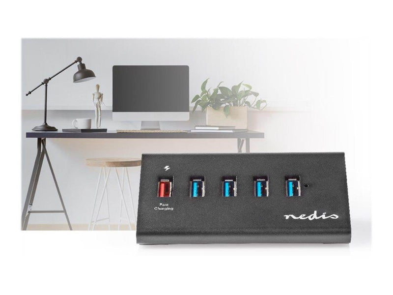 Nedis UHUBUP3510BK - hub - 5 ports USB-Hubs - USB 3.2 - 5 - Schwarz