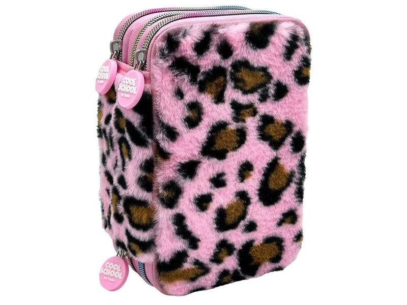 Tinka Triple Pencilcase - Leopard Rosa