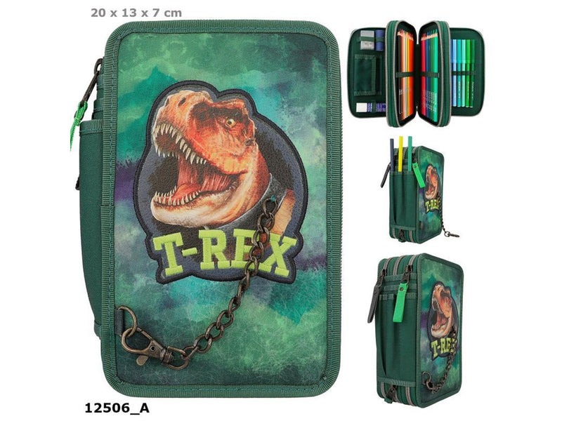 Depesche Dino World - T-rex - Triple Pencil Case - Green w/ Chain