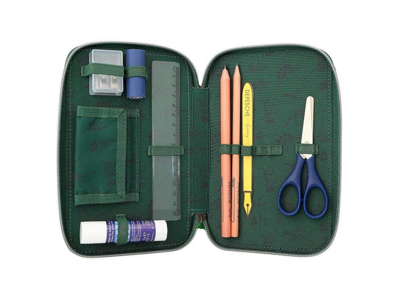 Depesche Dino World - T-rex - Triple Pencil Case - Green w/ Chain