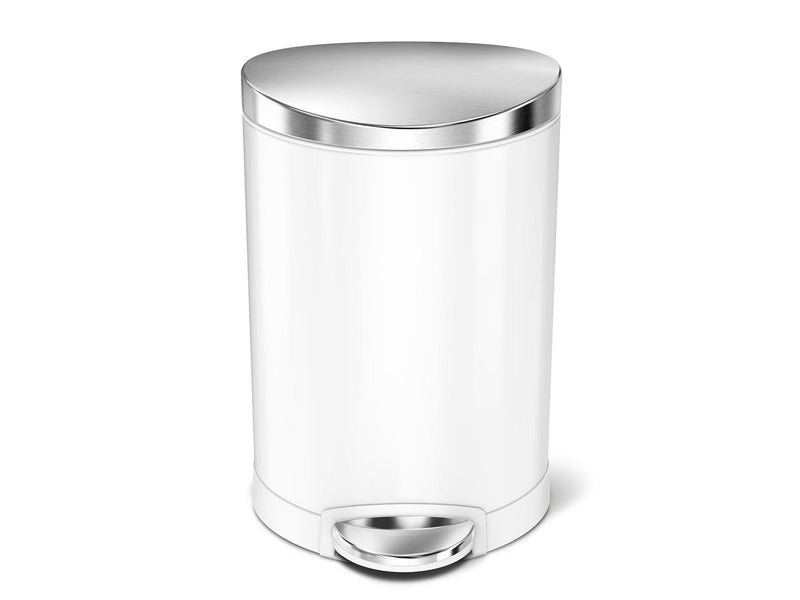 Simplehuman 6L halb-runder Pedaleimer, weißer Stahl