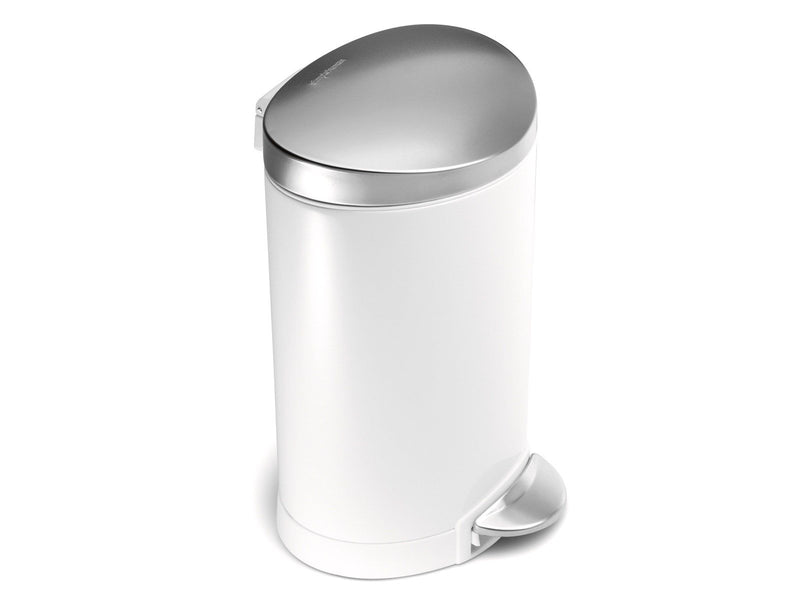 Simplehuman 6L halb-runder Pedaleimer, weißer Stahl