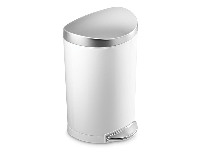 Simplehuman 10L halb-runder Pedaleimer, weißer Stahl