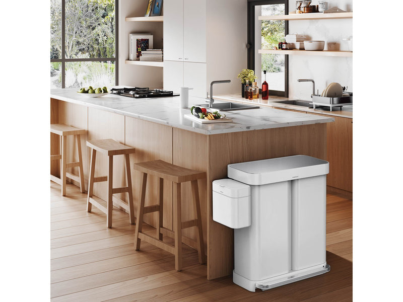 Simplehuman 58L (34/24), doppelter Pedalbehälter mit Liner-Tasche, weiß