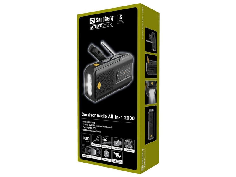 Sandberg Survivor Radio All-in-1 2000 - AM/FM - Mono - schwarz