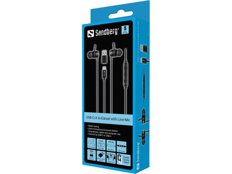Sandberg USB-C/A In-Earset with Line-Mic
