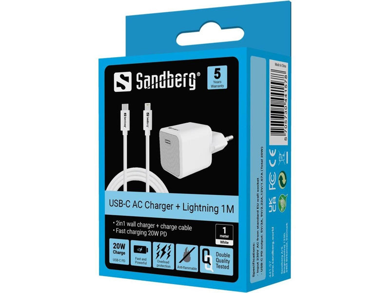 Sandberg 20W USB-C Charger (Includes USB-C to Lightning Cable - 1m)