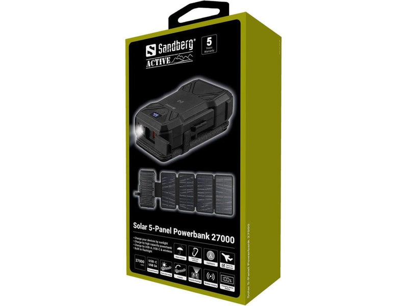 Sandberg Solar 5-Panel 27000mAh Powerbank (Akku) - schwarz - 27000 mAh