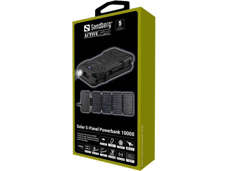 Sandberg Solar 5-Panel Powerbank 10000 Powerbank (Akku) - schwarz - 10000 mAh
