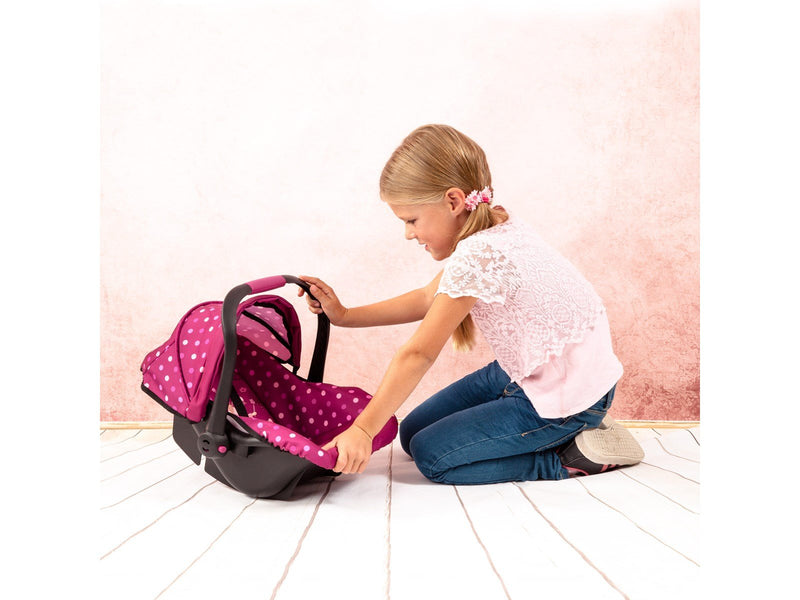 Bayer Design Deluxe Car Seat with Canopy for Dolls  - Rose w/ dots